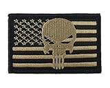 Punisher USA American Flag Tactical Velcro Fully Embroidered Morale Tags Patch (Coyote and Black)