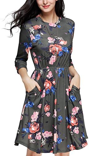 Girl2Queen Summer Floral Dresses for Women, 3/4 Sleeve Floral Spring Dress with Pockets