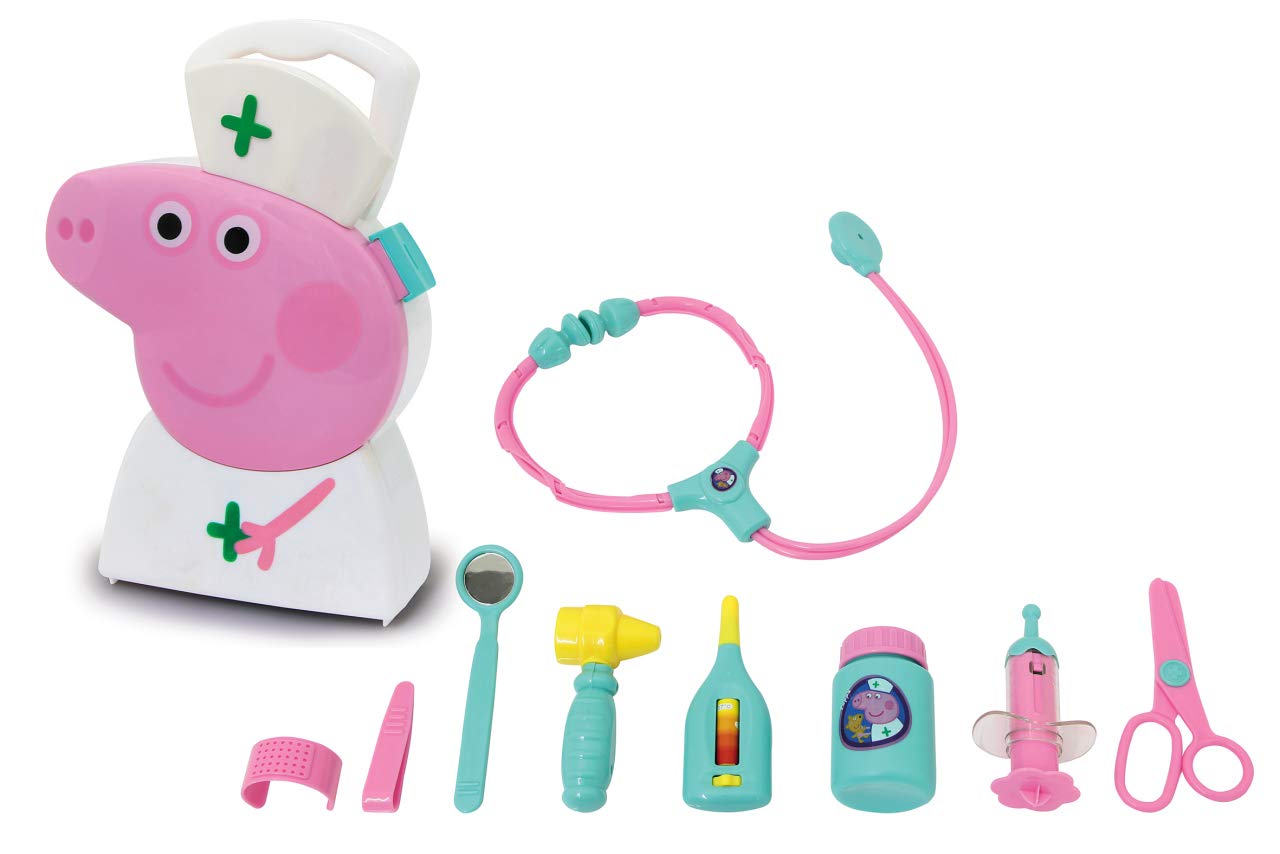 Jamara 410095 Suitcase, 10-Piece Set, Sturdy and Handy Carry case, Child-Friendly Doctor's Utensils for Role Play, Cute Peppa Pig Design, White,Medium