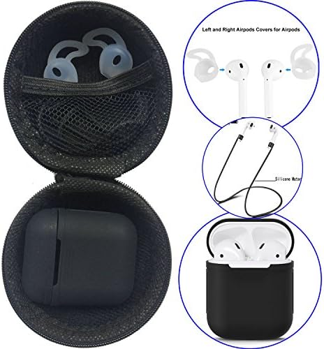 AirPods Case + Airpods Starp,GoodOkay Colorful Strap for iPhone 7/iPhone 7 Plus AirPods,AirPods Case Protective Silicone Cover and Skin for Apple Airpods (Black)