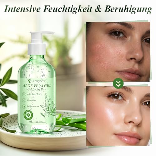 Aloe Vera Gel 300 ml - 100% Natural Aloe Vera Moisturising Cream for Face, Body and Hair, Soothing Nourishing Natural Cosmetics for Dry Stressed Skin, After Sun Sunburn