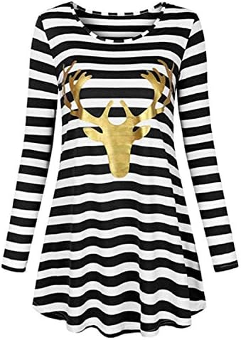 LANROON Women's Merry Christmas Reindeer/Santa Claus Printed Tunic Tops