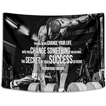 Tapestry Wall Cloth Fabric Hanging For Bedroom Dorm Apartment Decoration Background Bodybuilding Men Girl Fitness Workout Quotes Motivational Inspiration Muscle Gym Font 153x102cm(60x40inch) (012)