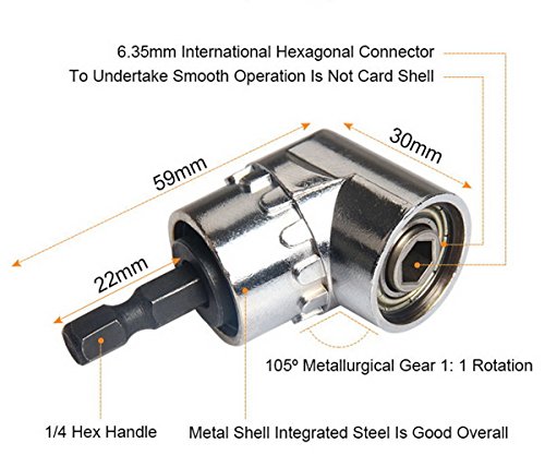 105 Angle 1/4-Inch 6mm Extension Hex Drill Bit Screwdriver Socket Holder Adaptor + 3-Piece 1/4" 3/8" 1/2" Impact Grade Socket Adapter/Extension Set Turns Power Drill Into High Speed Nut Driver