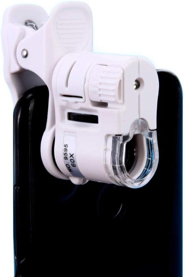 Jiusion 60X Mobile Clip-on Microscope & Naked Eye Magnifier 2 in 1, Portable Mini Loupe with LED/UV Lights for Cash Jewelry Coin Detection Micro Lens Camera for iOS Android Samsung OnePlus Phone