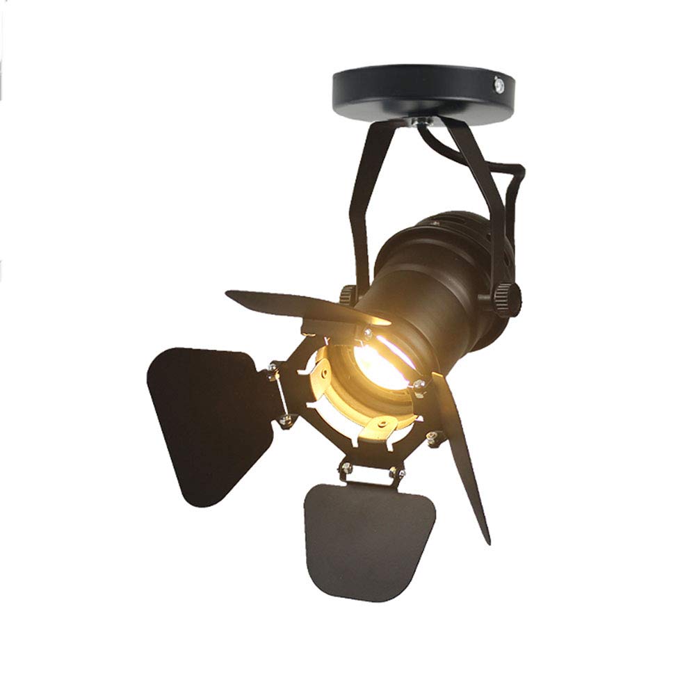 XIHOME Black Cool Industrial Vintage Style 220V Semi Flush Mount Single Adjustable Ceiling Light/Wall Spotlight with 4 Adjustable Beam Angle Leaves(E27 Spot Light Bulb Not Included)