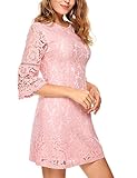 Zeagoo Women's 3/4 Flare Sleeve Floral Lace Elegant A-Line Cocktail Party Mini Dress