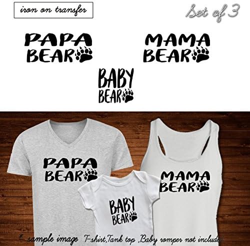 Set of 3 Iron on ,1- PAPA BEAR , 1 - MAMA BEAR,1- BABY BEAR iron on, Matching iron on for T shirt,baby romper (#ss)