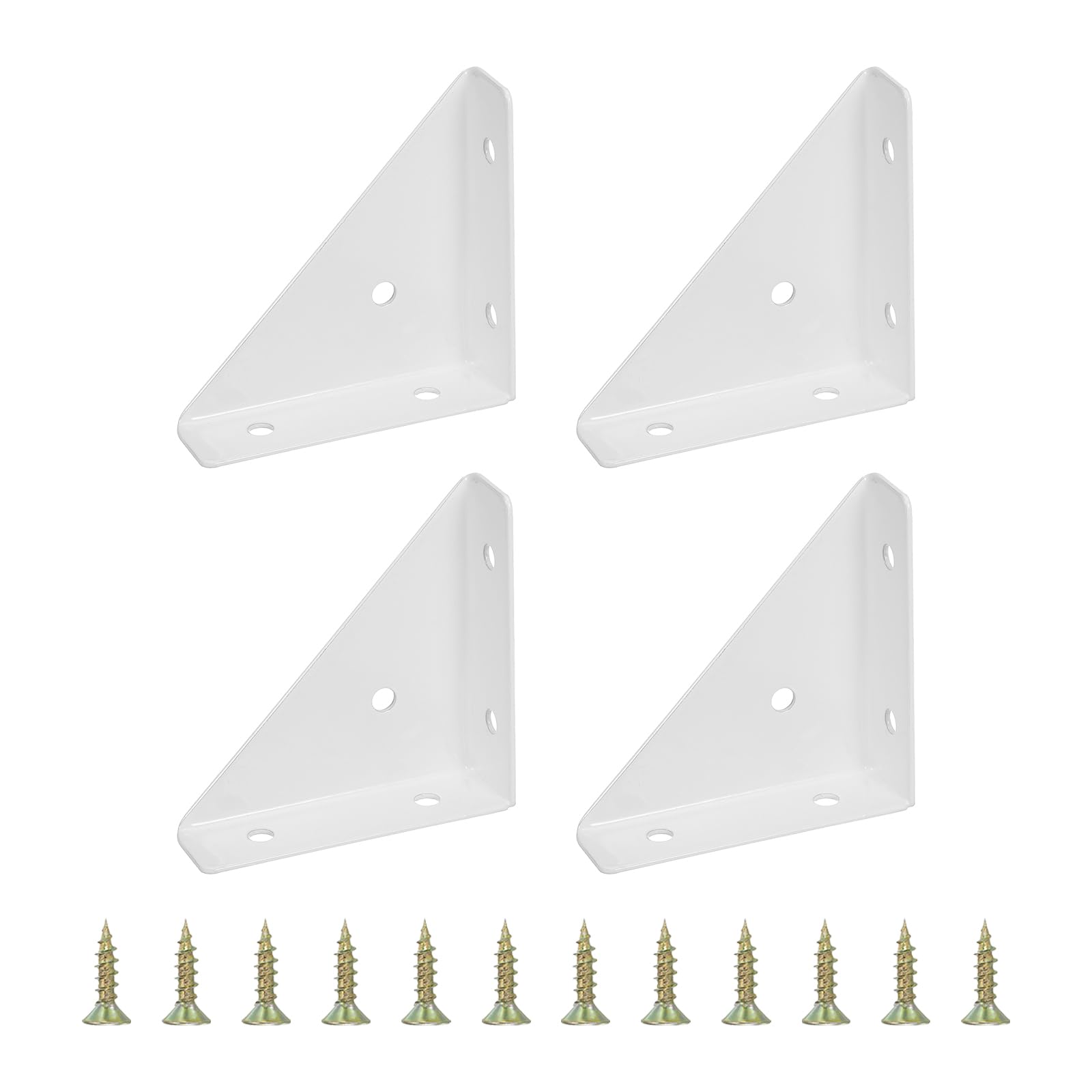 PATIKIL Corner Braces 2.6 x 2.6 Inch, 4 Pieces Triangle Shelf Bracket Joint Right Angle Bracket Cold Rolled Steel Braces Joining Support with Screws for Desk Bed Edge, White