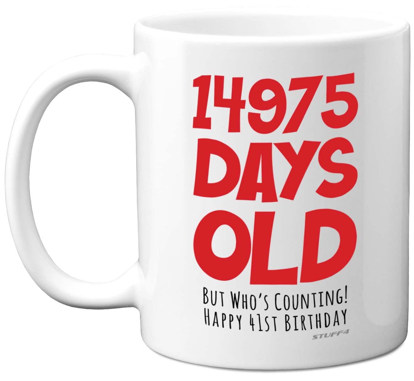 41st Birthday Mug Gift for Men Women Him Her - 14975 Days Old - Funny Adult Forty-One Forty-First Happy Birthday Present for Brother Dad Mum Uncle Auntie, 11oz Ceramic Dishwasher Safe Coffee Mugs