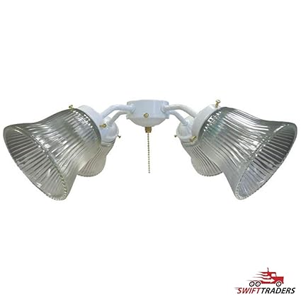 White Ceiling Fan Light Kit Four 60w Mb Bulbs Ribbed Glass