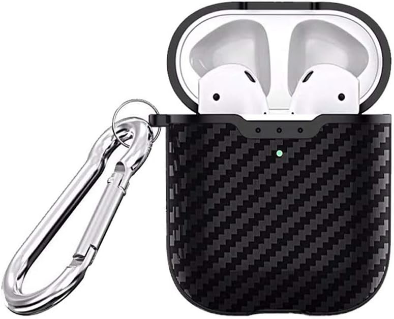[Front LED Visible] ONGHSD Black Carbon Fiber Texture Protective Cover for Airpods 1 & 2 Case,Support Wireless Charging Shockproof Skin for Apple Airpod 1st 2nd Fashionable Cases 2016 2017 2018 2019