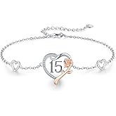 13th/15th/16th/18th/21st/30th/40th/50th/75th/80th Birthday Gifts for Women Daughter Wife Mom 925 Sterling Silver 18 Year Old Girl Birthday Gifts Heart Rose Flower Adjustable Bracelet Mothers Day Christmas Anniversary Graduation Jewelry