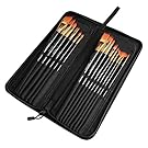 Paint Brushes - 15 PCS Watercolor, Acrylic, Oil Paint Brush Set - Long Handled Wood, No-shedding with Light Travel Pop Up Stand Case - Best Variety of Shapes