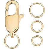 Beebeecraft 1 Box 10Pcs Jewelry Clasps 18K Gold Plated Plated Lobster Claw Clasps 15x7mm Bracelet Connector with 60Pcs Open Jump Ring for DIY Craft Jewelry Making