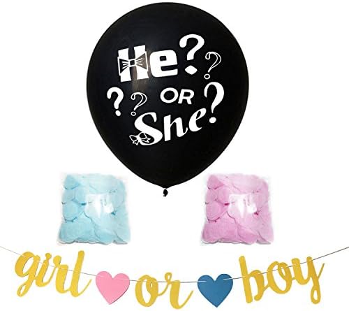Gender Reveal Party Balloons, Boy or Girl Banner He or She 36 inch Black Confetti Ballon Baby Shower Pregnancy Parties Announcement Decorations