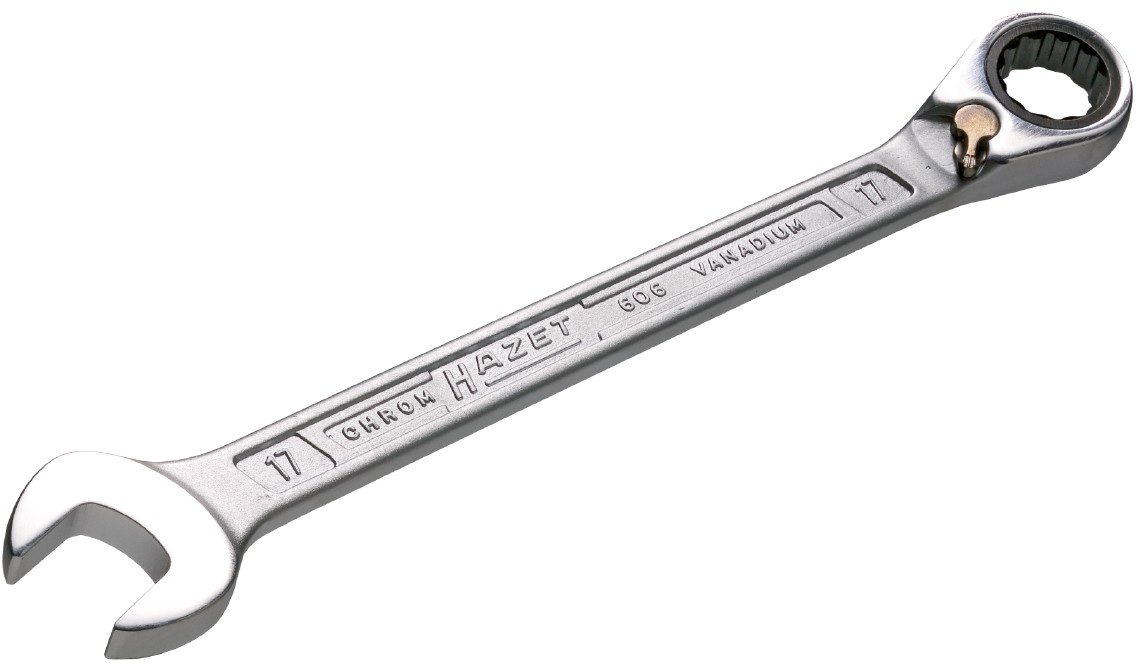 HAZET chiave ad anello a cricchetto 606-19, uscita: doppio esagono esterno, larghezza tra i piani: 19 mm, angolo di lavoro (5 gradi), utensile per lavori di avvitamento stretti su biciclette