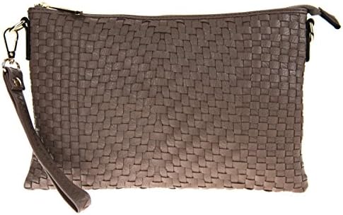 Canal Collection Zip Lock Half Woven PVC Leather Large Wristlet Clutch (Taupe)