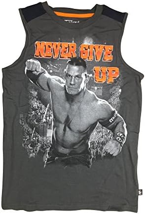 John Cena WWE Boys Never Give UP 100% Cotton Contrast Muscle Tank T-Shirt Shirt Size 8-16 (Grey, 6/7)