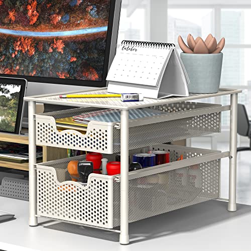 Simple Houseware Stackable 2 Tier Sliding Basket Organizer Drawer