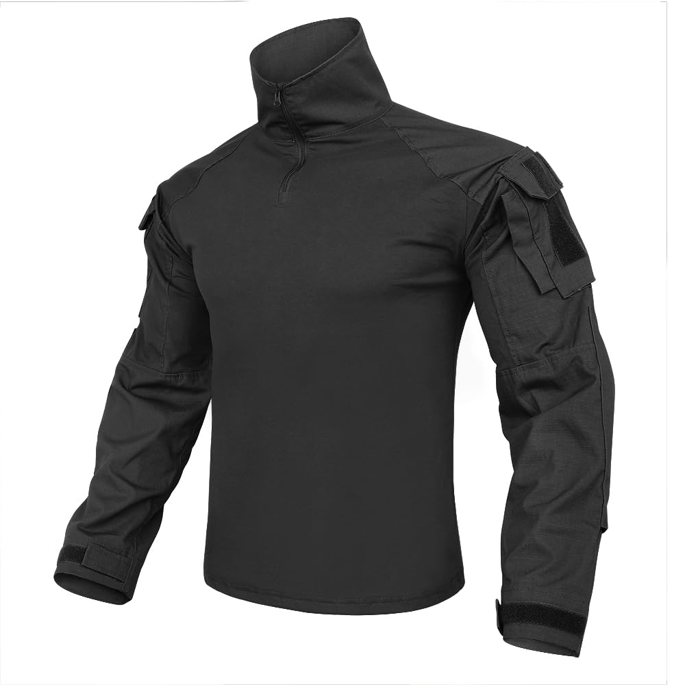 KRYDEX GEAR Combat Shirt G3 Tactical Shirt with Elbow Pads Rapid Assault Long Sleeve Shirt (Black,XXL)