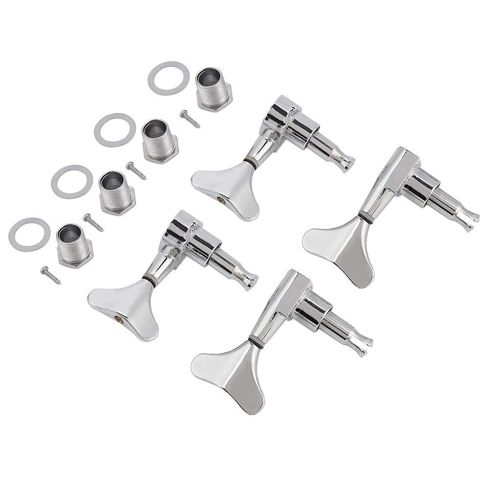 Alomejor Bass Guitar Tuners 4-Pack Fishtail-Shaped Button Sealed Machine Heads for Precision Jazz Bass - Silver