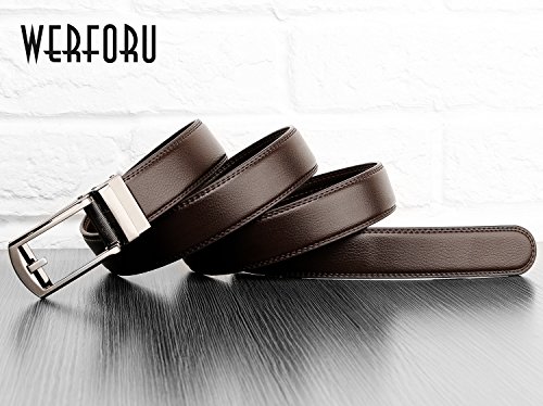 WERFORU Leather Ratchet Dress Belt for Men Perfect Fit Waist Size Up to 44" with Automatic Buckle