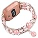 CreateGreat for Fitbit Versa Bands, Stainless Steel Metal Replacement Wristbands Bling Adjustable Fitbit Versa Accessories Pearl Bracelet Strap
