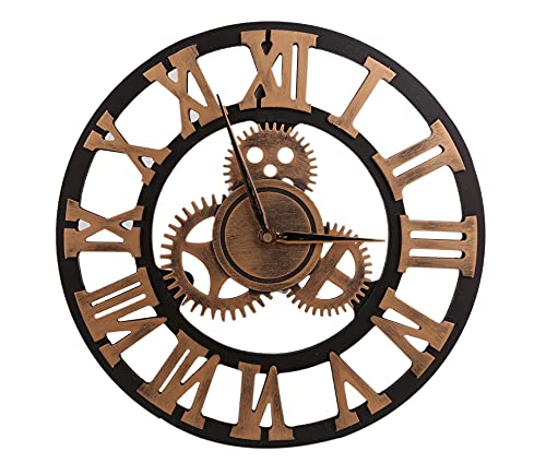 Antique Retro Gear Wood Industrial Silent Quiet Modern Wall Clock Wall Clock (Gold)