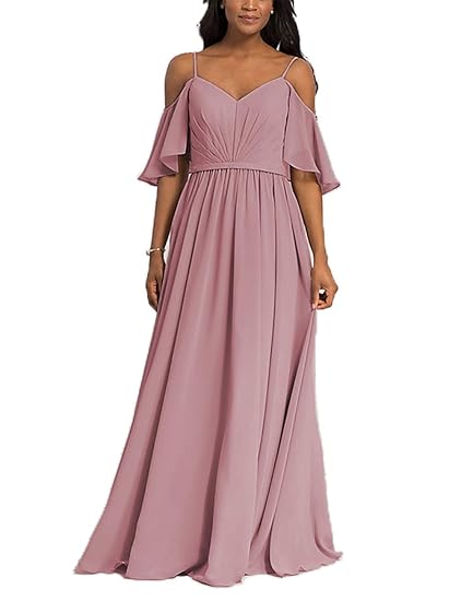cold shoulder chiffon gown