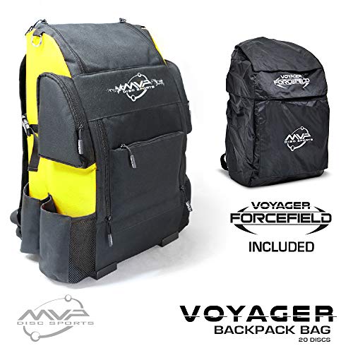 MVP Disc Sports Voyager Backpack Disc Golf Bag with Forcefield Rainfly - Yellow