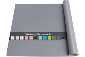 QPIX DIGITAL Extra Large Silicone Table Mat, Genuine Food-Grade Silicone Mat for Crafts Kids Dinner Placemat Desk Countertop Waterproof Protector Heat Insulation Kitchen Pastry Rolling Dough Pad (Dark Gray)