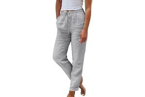 ZsaeSM Cropped Linen Pants Women Plus Size Drawstring Elastic High Waisted Joggers Lightweight Summer Ankle Pants w/Pockets
