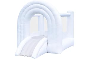 HAPYBOUCY Magic Rainbow Bounce House, White Bounce House with Slide, Blower Included, Kids Bouncy Castle Indoor Outdoor, 8 ft L x 6 ft W x 6.7 ft H, Dreamy Play Space for Kids