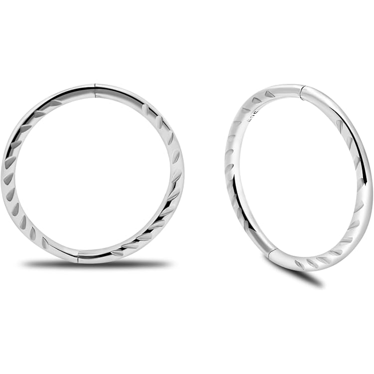 Bio-Care Hammered Sterling Silver Hinged Sleeper Hoop Earrings for