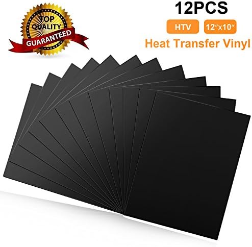 Heat Transfer Vinyl Black HTV -12 Pack -12"x 10" Sheets Iron on HTV for T-Shirts – PU Heat Press Transfer Vinyl Work with Silhouette Cameo, Cricut Vinyl Cutters and Heat Presses (Black)