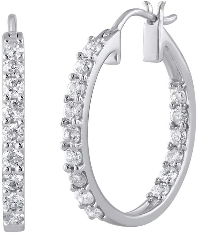 1 Carat Diamond Inside Out Hoop Earrings in 10K Gold