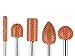 Set of 5, 1/4 inch Shank, Ball Nose, Cylinder, Flame, Sphere, Extra Coarse Grit, Orange - End mill & Carbide Burr Kit by Saburr Tooth - Rotary, Shank, Wood, Power carving & cutting tools 