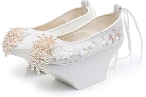 Hcclijo Traditional Chinese Hanfu Shoes Ancient Women Heels Pearl Tassels Bandage EmbroideLolita Oriental Princesss