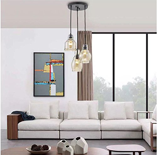 jojospring Mariana Antique Black Cognac Glass 3-Light Cluster Pendant Chandelier