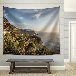 Beautiful Landscape with Mountains and Sea - Fabric Wall Tapestry Home Decor - 51x60 inches