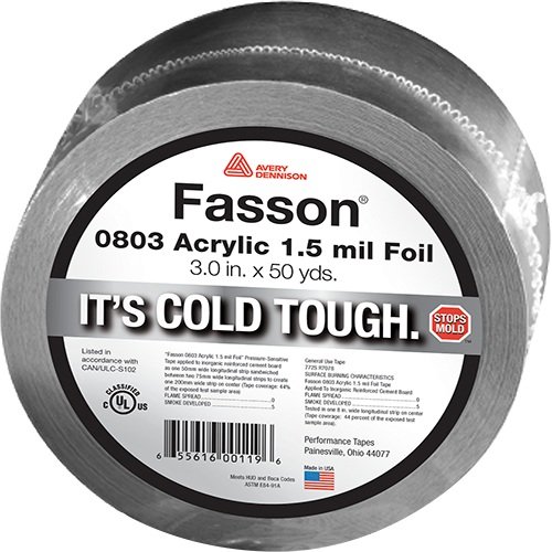 Avery Dennison Fasson 0803 Cold Tough Aluminum Foil HVAC Duct Tape, ULC / UL 723, Silver, 150 ft x 3.0 in