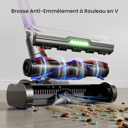 Aspirateur Balai sans Fil 55KPa 650W, 1,8L Aspirateur sans Fil Puissant 70 Min, Autoportant, Écran LED, Brosse Anti-Enchevêtrement, Pastille Parfumée, Poils d’Animaux Sols Durs Tapis Voiture