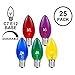 Novelty Lights Incandescent Replacement Bulbs - Outdoor Individual Bulbs for Events, Holiday Parties, Patios, and More - C7/E12 Candelabra Base, 5 Watt Lights (Multicolor, 25 Pack)