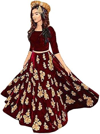 Omstar Fashion Women's Velvet Lehenga Choli (MD LEHENGHA _Maroon_ Free Size)