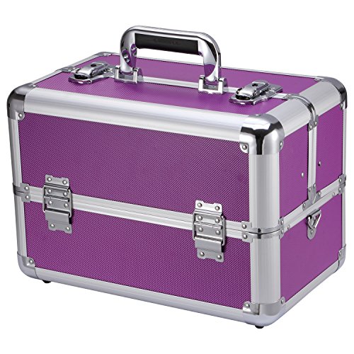 UPC 703430259535, Ollieroo Makeup Train Case Professional 14&quot; Large Make Up Artist Organizer Kit Shoulder Bag With Adjustable Dividers Key Lock Cosmetic Studio Box Designed To Fit All Cosmetics Purple