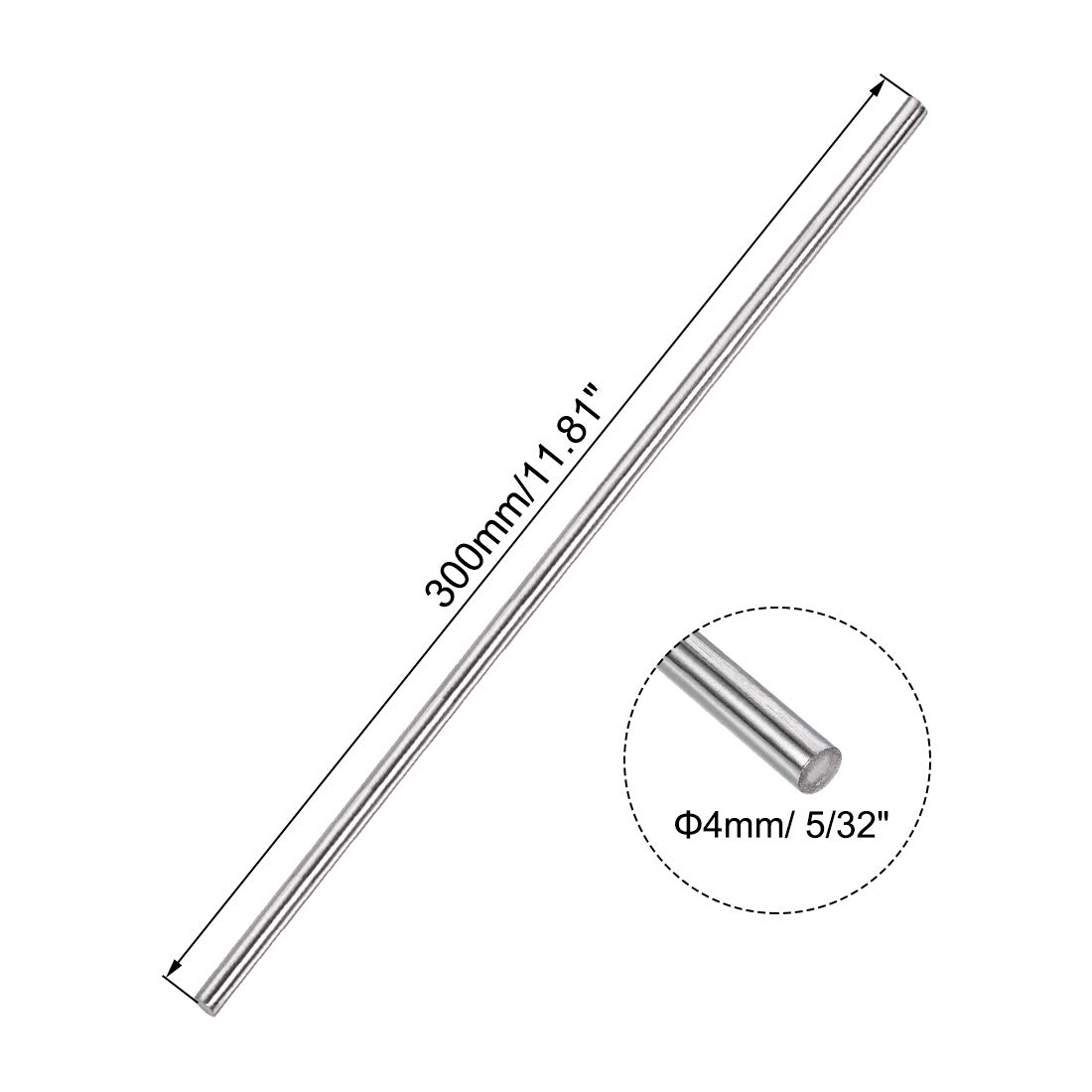 sourcing map 4mm x 300mm 304 Stainless Steel Solid Round Rod for DIY Craft - 5pcs, Silver - Image 3