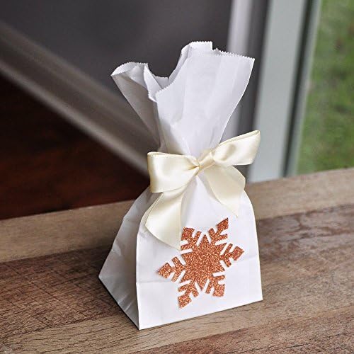 Snowflake Favor Bags (Pack of 10). Rose Gold Party Supplies. Mini Party Favor Bags with Snowflake and Bows.