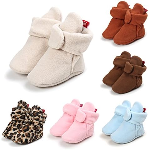 LUWU Baby Boy Girls Newborn Soft Fleece Booties Infant Toddle Crib Shoes Winter Snow Boots (6-12 Months, Dark Brown)