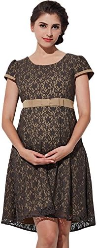 Sweet Mommy Maternity and Nursing Bow Waist Lace Dress Mocha, M